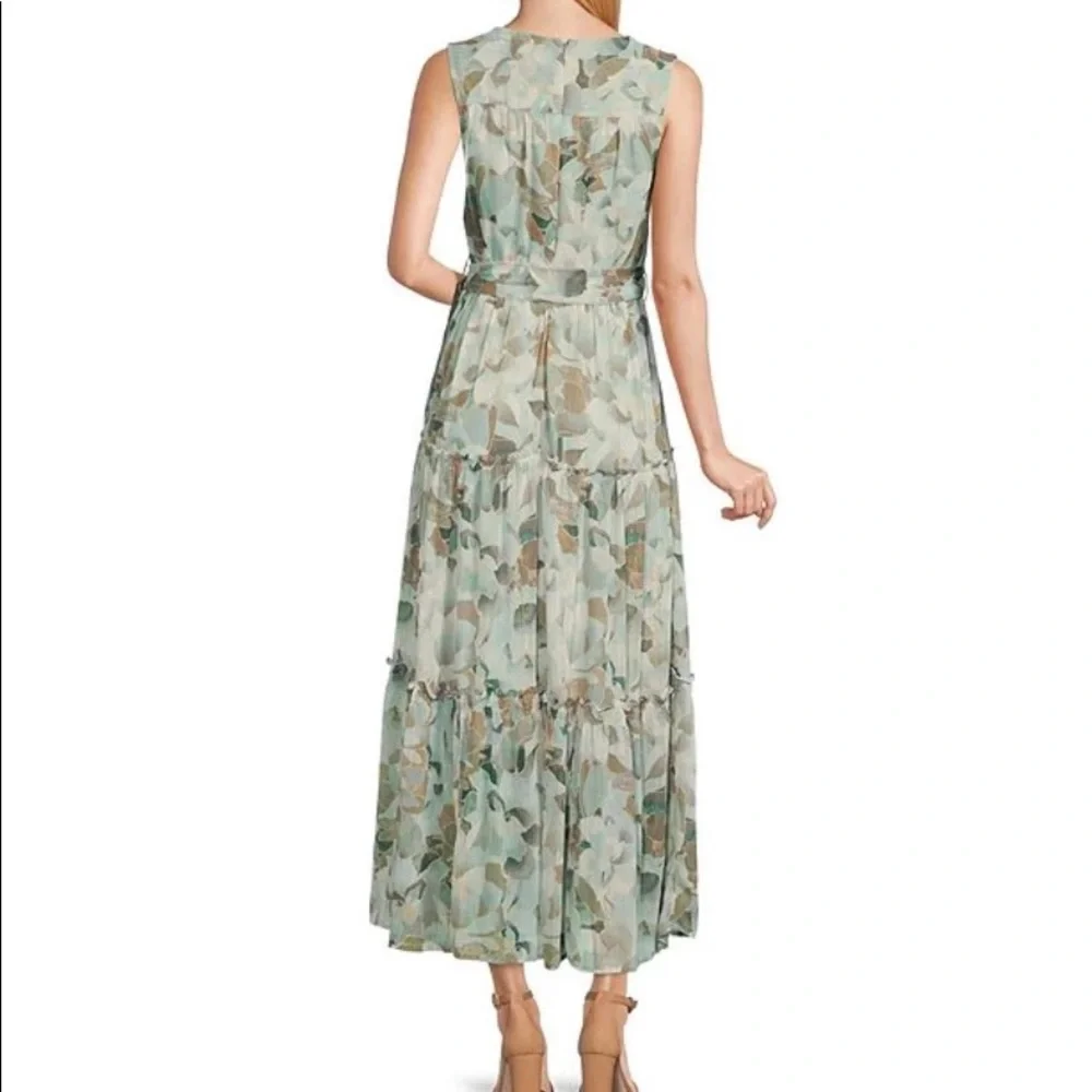 Calvin Klein Lurex Chiffon Floral Print Sleeveless Tiered Maxi Dress NWT - Picture 2 of 10